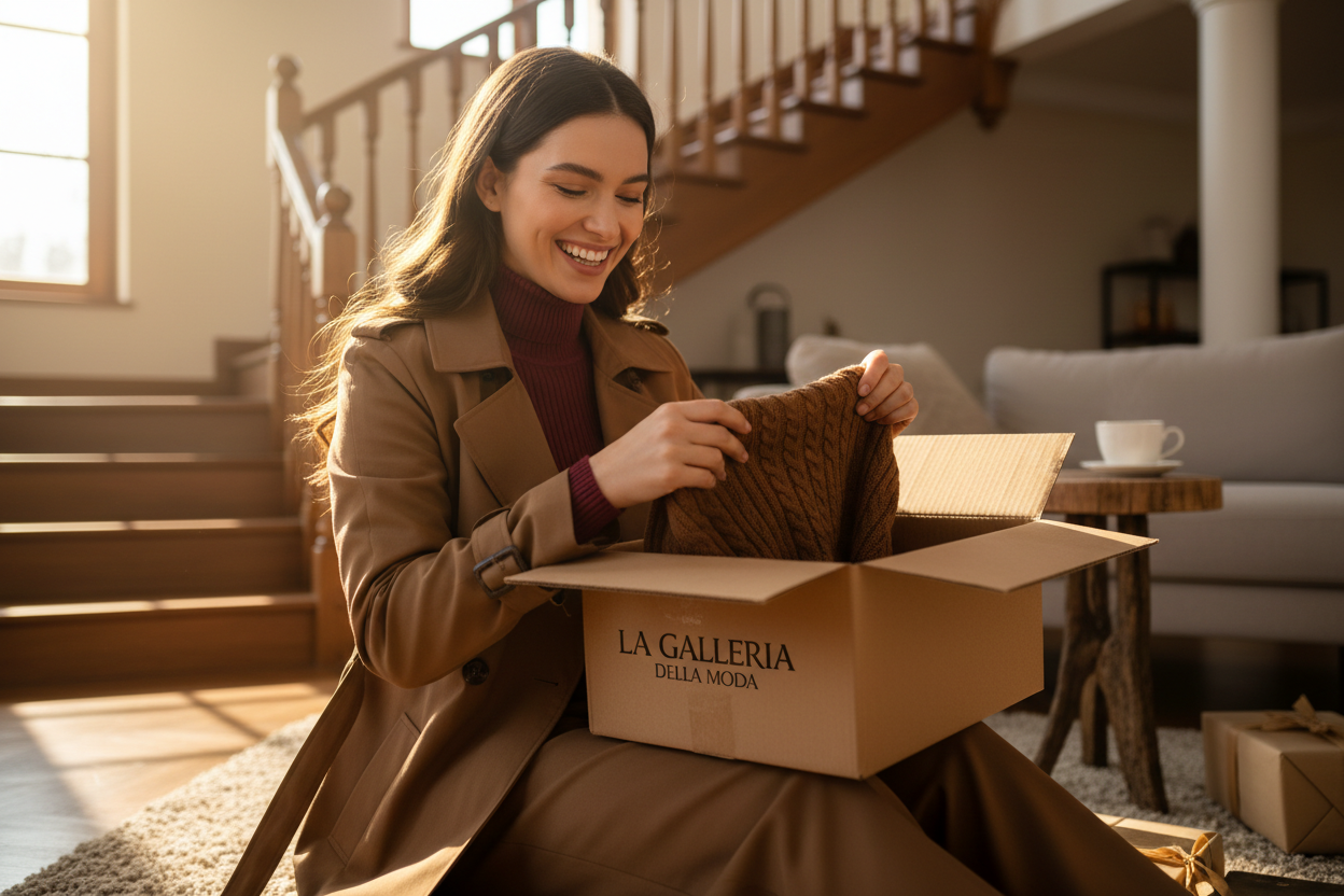 ok crea la stessa immagine ma sulla scatola deve esserci scritto LA GALLERIA DELLA MODA