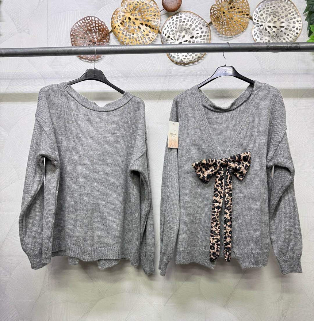 MAGLIA COZY CHIC CON FIOCCO ANIMALIER SUL RETRO
