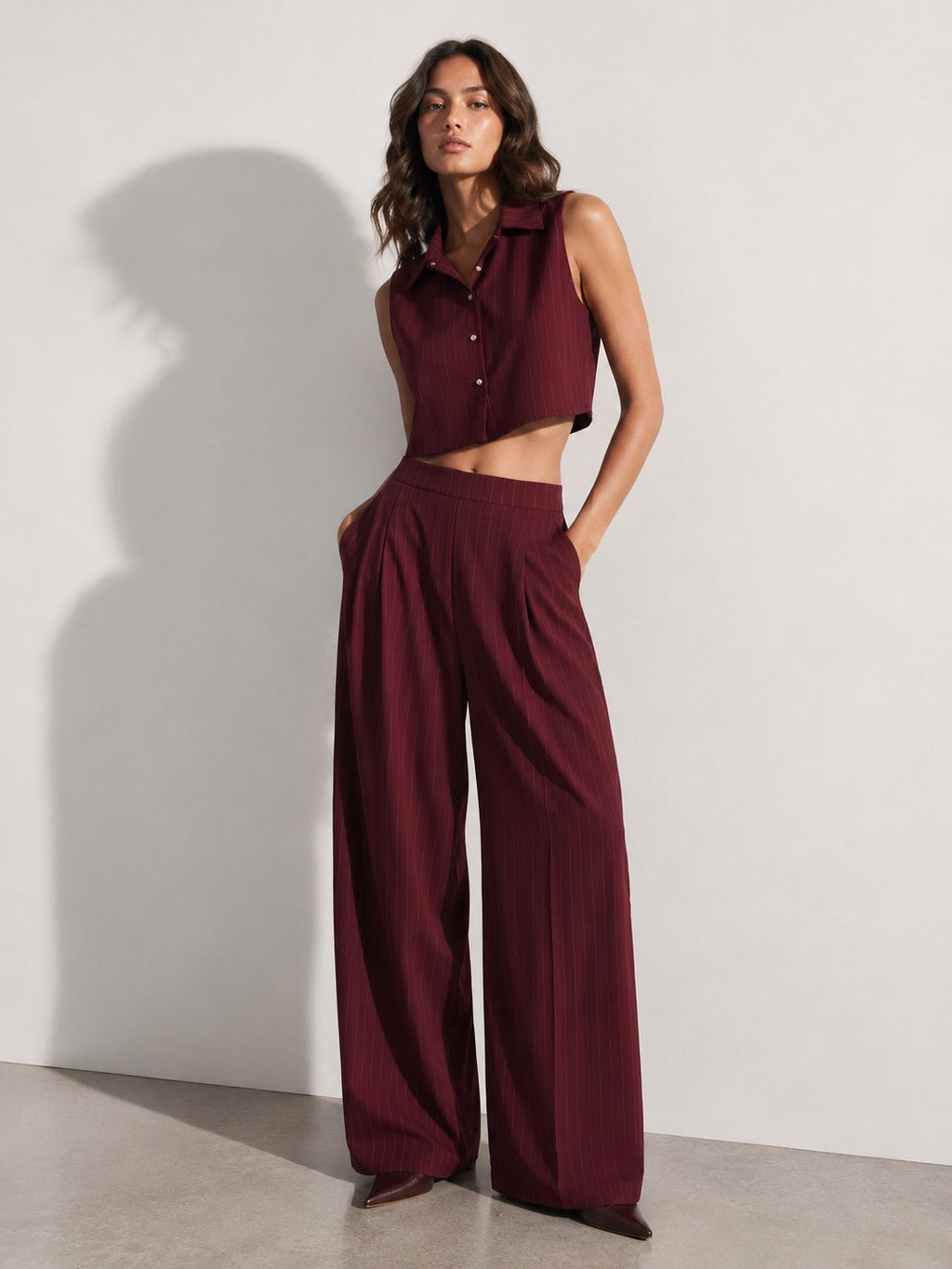 COORDINATO GESSATO TOP HALTER E PANTALONI PALAZZO