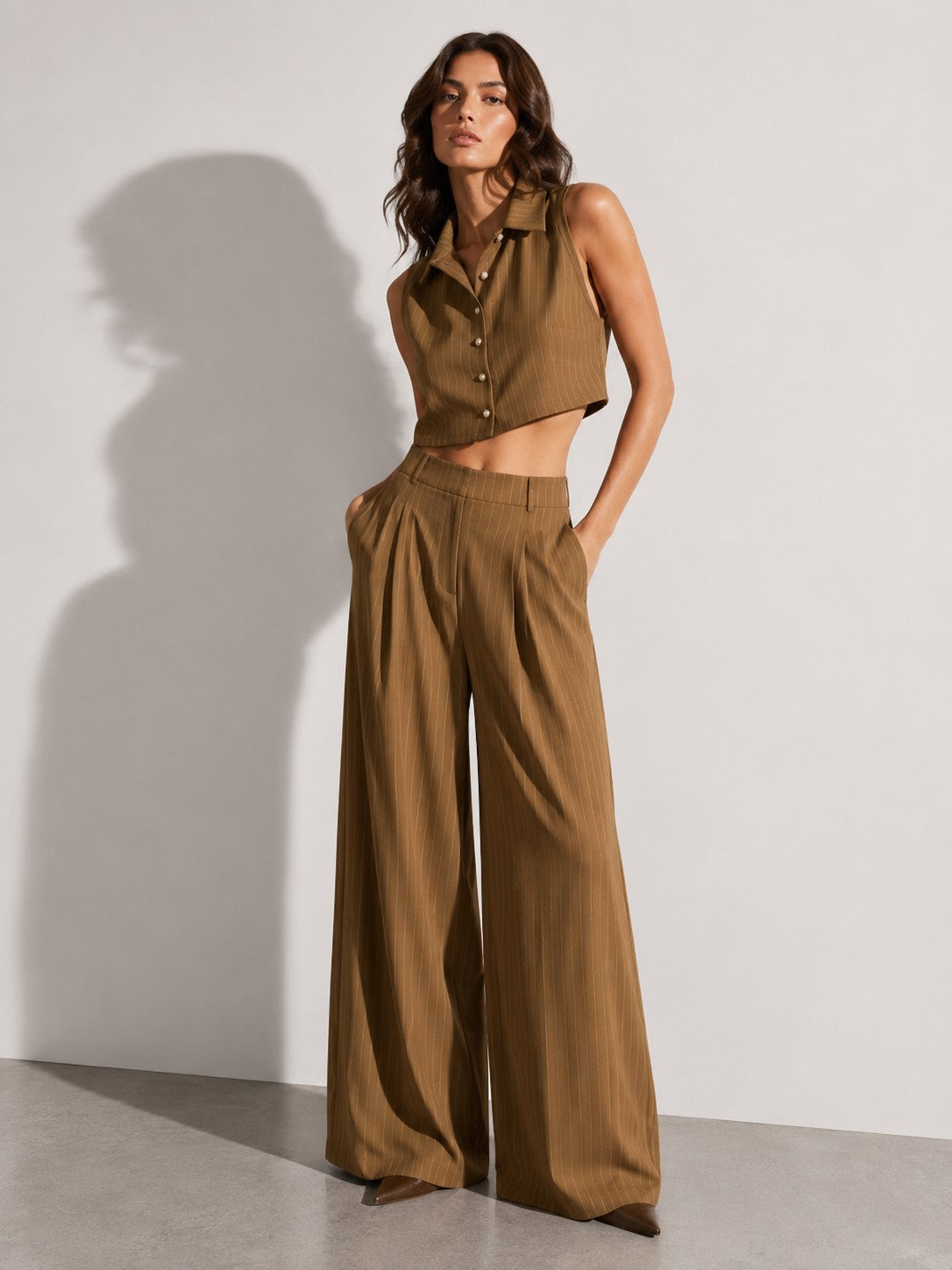 COORDINATO GESSATO TOP HALTER E PANTALONI PALAZZO