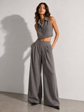 COORDINATO GESSATO TOP HALTER E PANTALONI PALAZZO