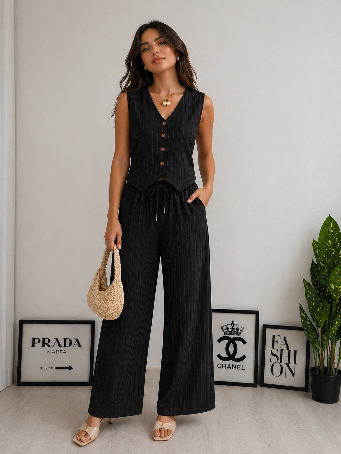 COORDINATO GESSATO CON GILET