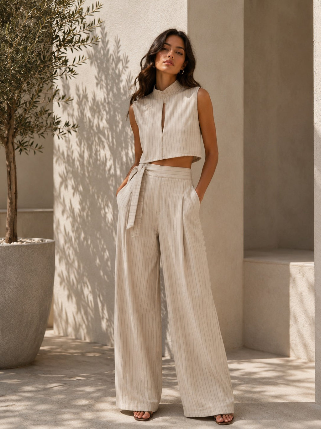 COORDINATO GESSATO CON PANTALONI PALAZZO
