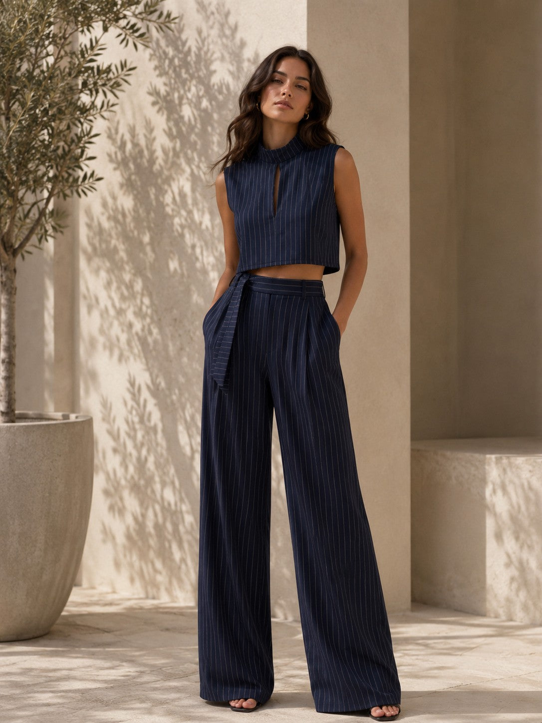 COORDINATO GESSATO CON PANTALONI PALAZZO