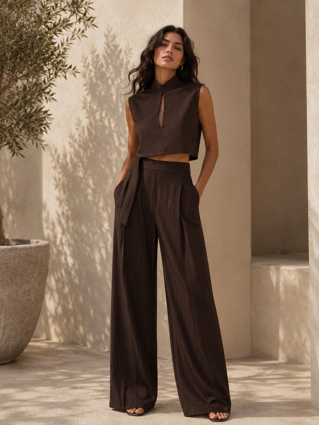 COORDINATO GESSATO CON PANTALONI PALAZZO