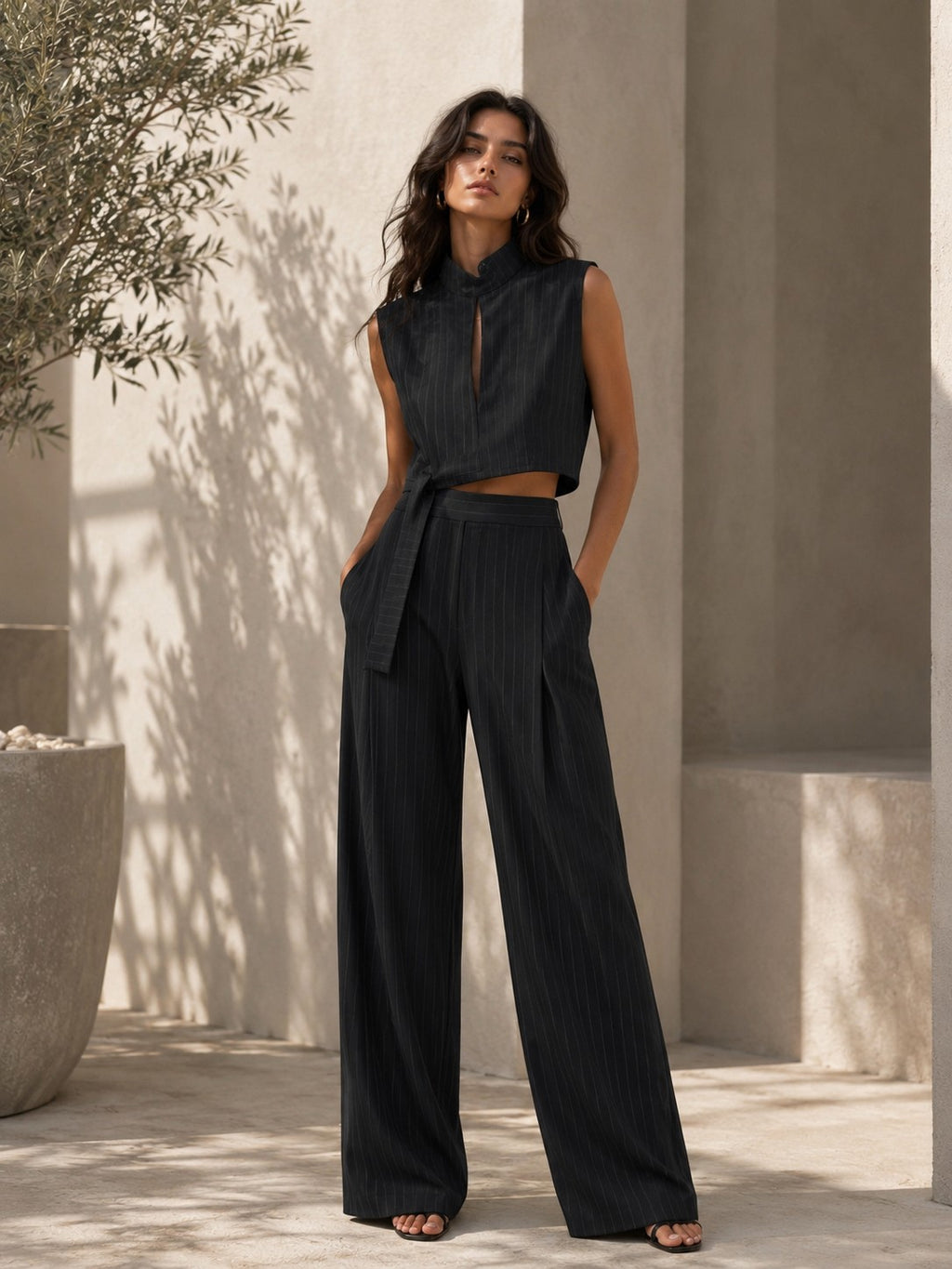 COORDINATO GESSATO CON PANTALONI PALAZZO
