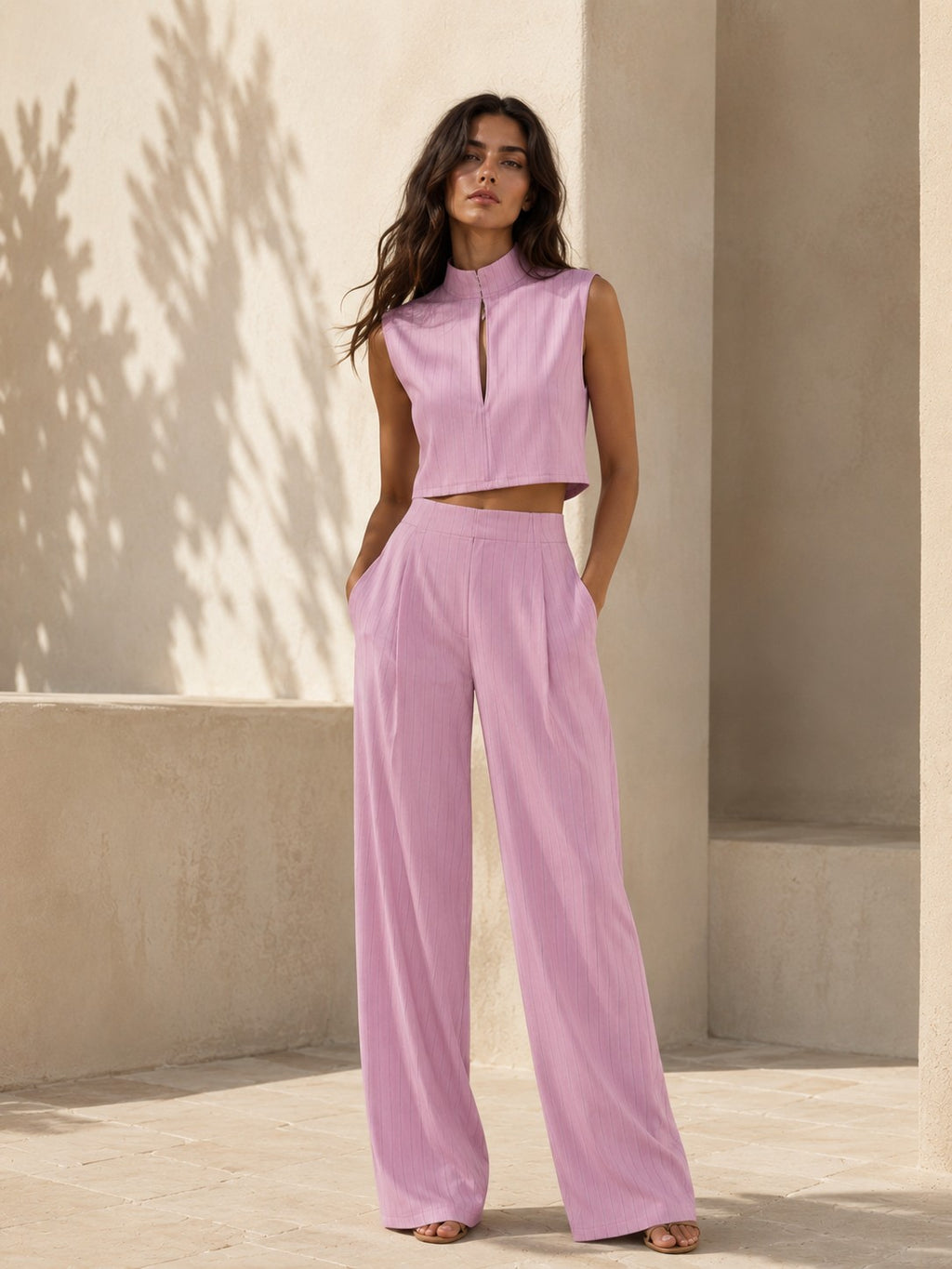 COORDINATO GESSATO CON PANTALONI PALAZZO