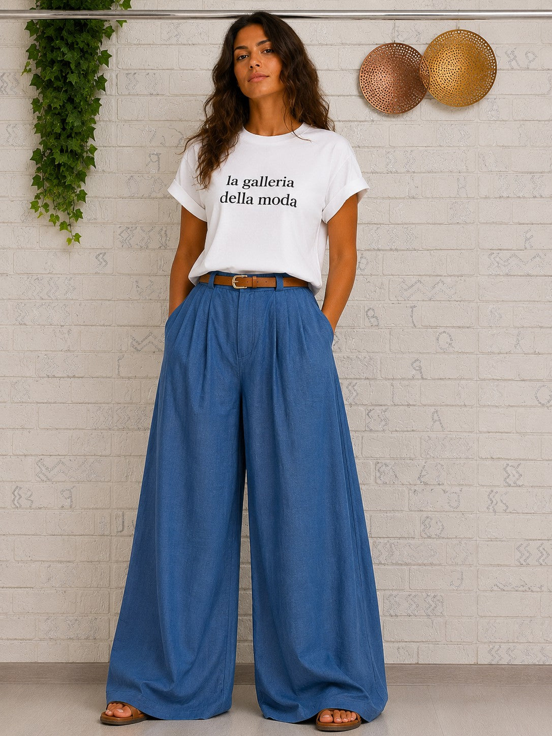 PANTALONI PALAZZO CON CINTURA