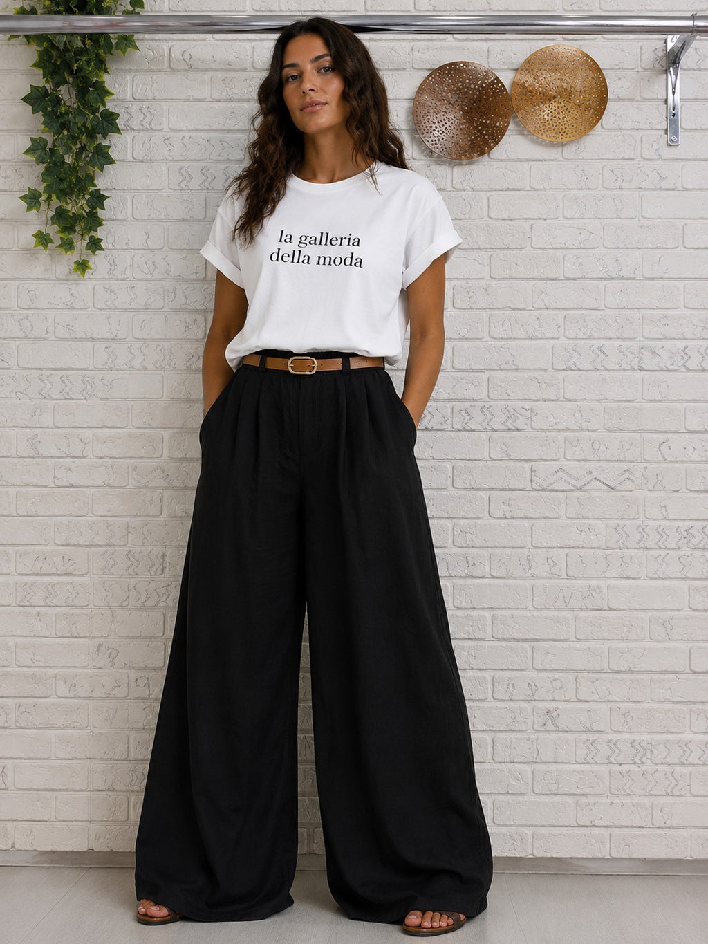 PANTALONI PALAZZO CON CINTURA