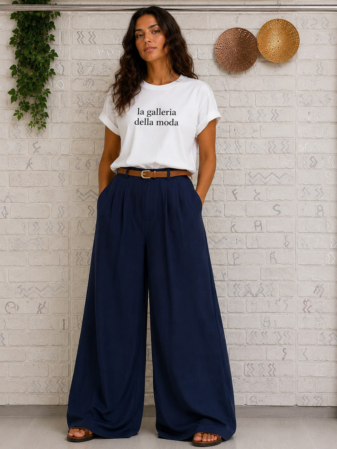 PANTALONI PALAZZO CON CINTURA